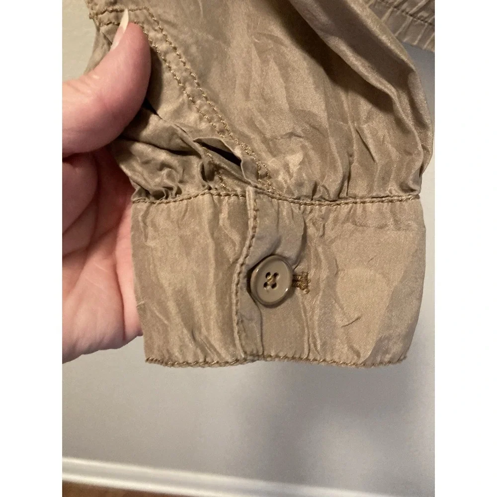 Cartonnier Anthropologie Pia Silk Bomber Jacket Zip Utility Size S Khaki‎ Tan